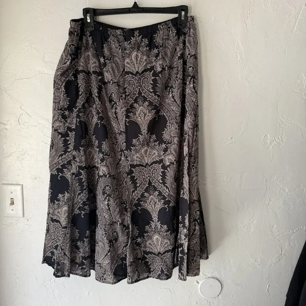 Kial Skirt Y2k Large Black Paisley Elastic Waist 100% Cotton Whimsigoth‎ Fairy